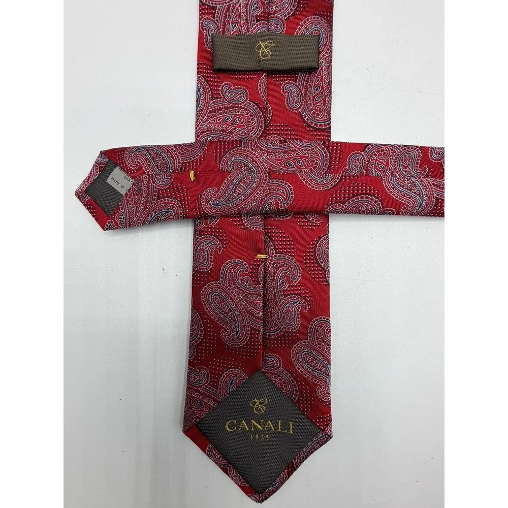 Canali 1934 Mens Red Paisley Silk Necktie Made in Italy Formal Business Tie